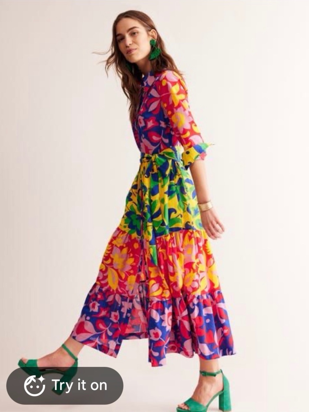 Boden Flo Cotton Midi Shirt Dress abstract tulip